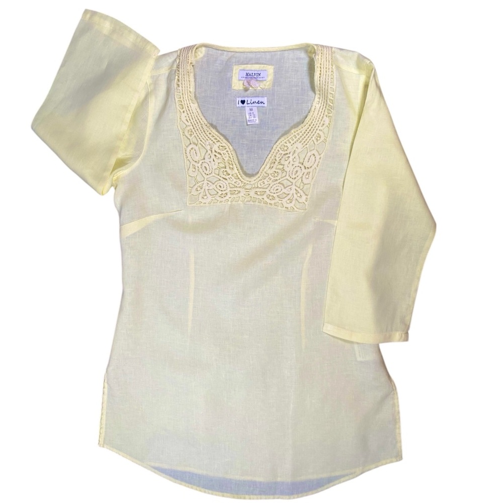 Anthropologie Malvin Top Women’s Medium 8 Yellow 100% Linen Tunic Boho Pheasant
